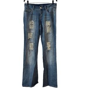 Vintage Cache Y2K Studded Distressed Boot Cut Jeans Light Wash Patchwork Size 4*